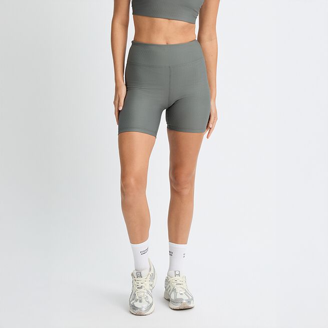Ribbed R Bike HW Tights, Gunmetal, L Ribbestrikkede Sykkelshorts Grønn