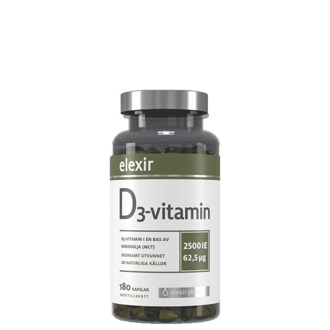 D3-vitamin 2500 IE, 180 kapslar Elexir Pharma D3-vitamin 2500 IE 180 kapsler