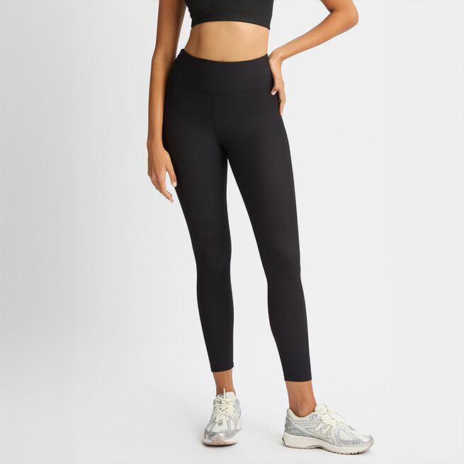 Ribbed R HW Tights, Black, M Ribbestrikkede Tights Svart
