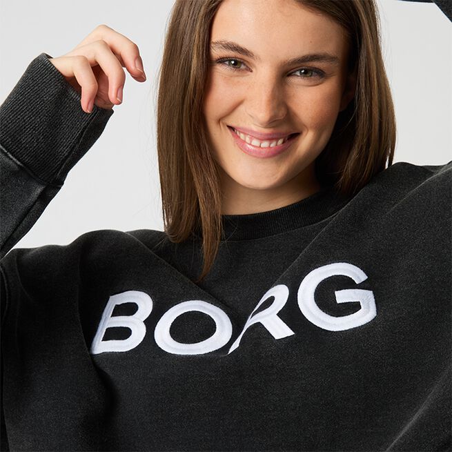Borg Oversized Logo Sweatshirt, Washed Out Black, S  Oversized Logo Sweatshirt Svart