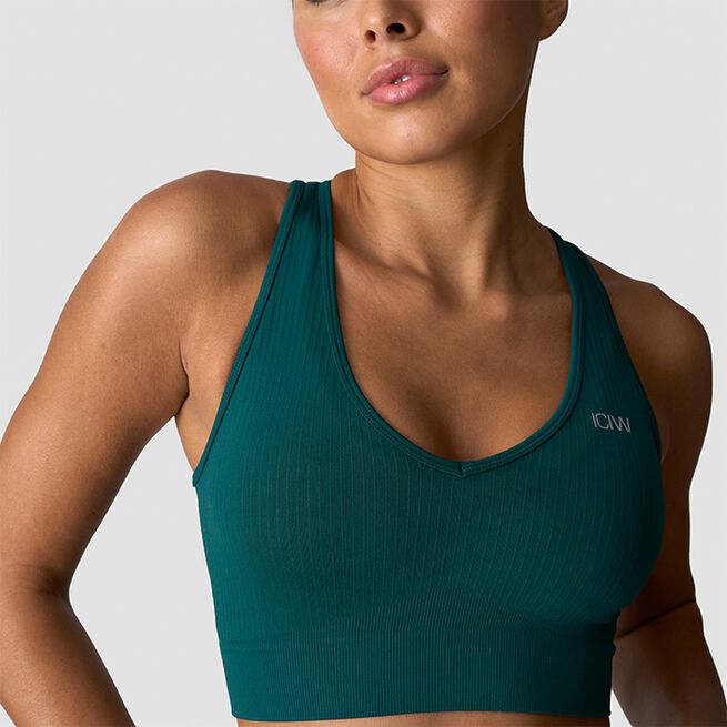 Ribbed Define Seamless Cropped V-neck Tank Top, Forest Green, S Ribbet Seamless Croppet Treningsgenser Mørkegrønn