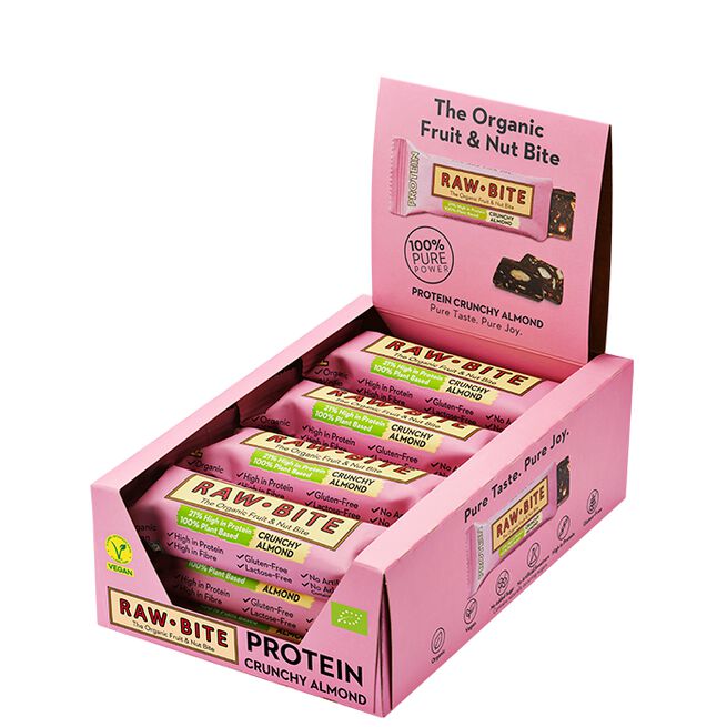 12 x Organic protein crunchy almond 45 g 12 x Frukt & Nøttbar 50 g Protein/Mandel