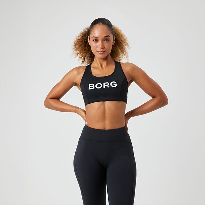 Borg Mid Support Sports Bra, Black Beauty, L Borg Mid Support Sport-bh Svart
