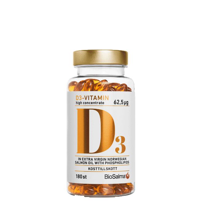 D3-vitamin 62,5µg high concentrate 180 kapslar Vitamin D3 + Lakseolje 180 kapsler