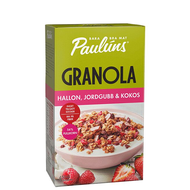 Granola Hallon Jordgubb Kokos 450 g Granola Bringebær Jordbær Kokos 450 g