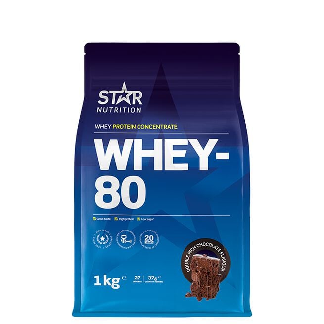 Star nutrition whey-80 protein shake Double rich chocolate Whey-80 Myseprotein 1 kg Double Rich Chocolate