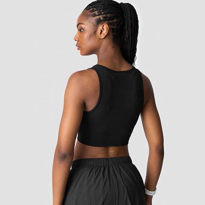 Ribbed Define Seamless Cropped V-neck Tank Top, Black Ribbet Seamless Cropped Trenings-topp Svart