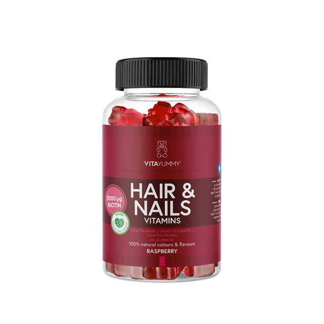 Hår & Naglar Hallon 60 Gummies Hår & Negler Vitaminer 60 Gummies Bringebær