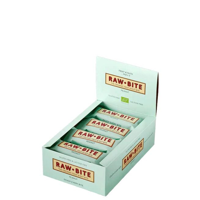 Raw bite 12 x Peanut, 50 g 12 x Frukt & Nøttbar 50 g Jordnöt