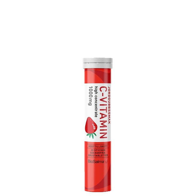 C-vitamin 1000mg Jordgubb 20 brustabletter Vitamin C 1000 mg 20 brusetabletter Jordbær Jordgubb
