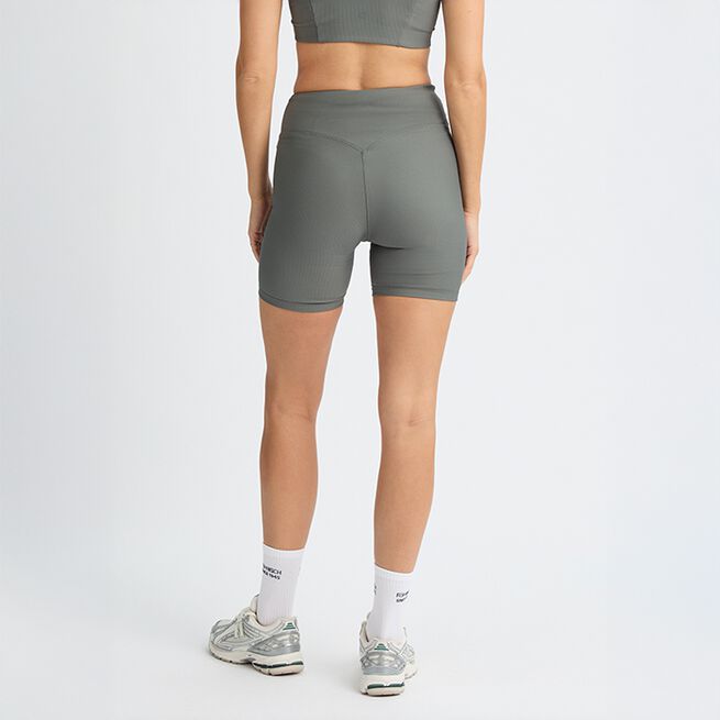 Ribbed R Bike HW Tights, Gunmetal, S  Ribbestrikkede Sykkelshorts Grønn