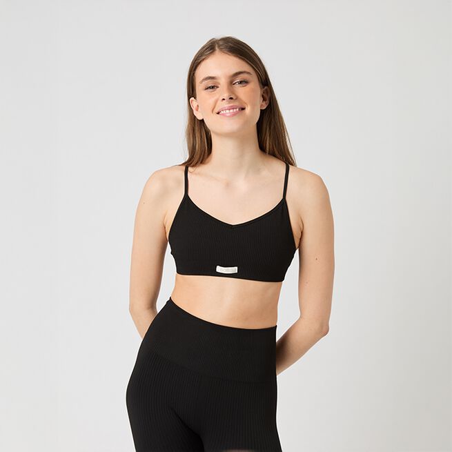 Studio Seamless Ribbed Strap Bra, Black Beauty, L/XL Seamless Ribbed Stropp-BH Svart