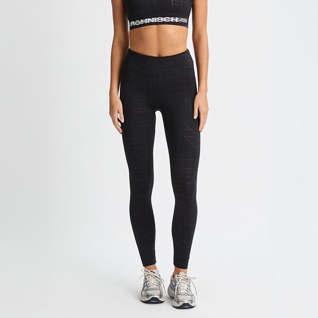 Logo Effect High Waist Tights, Black Logo Emboss, L  Logo Effect Emboss Tights Svart