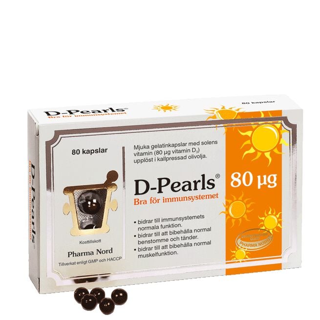 D-Pearls 80 µg (3200 IE) Pharma Nord D-Pearls 80 µg (3200 IE) 80 kapsler