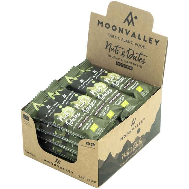 Moonvalley 16 x Nöt- och dadelbar Chocolate & Hazelnut 47 g 16 x Nøtte- og daddelbar Chocolate & Hazelnut