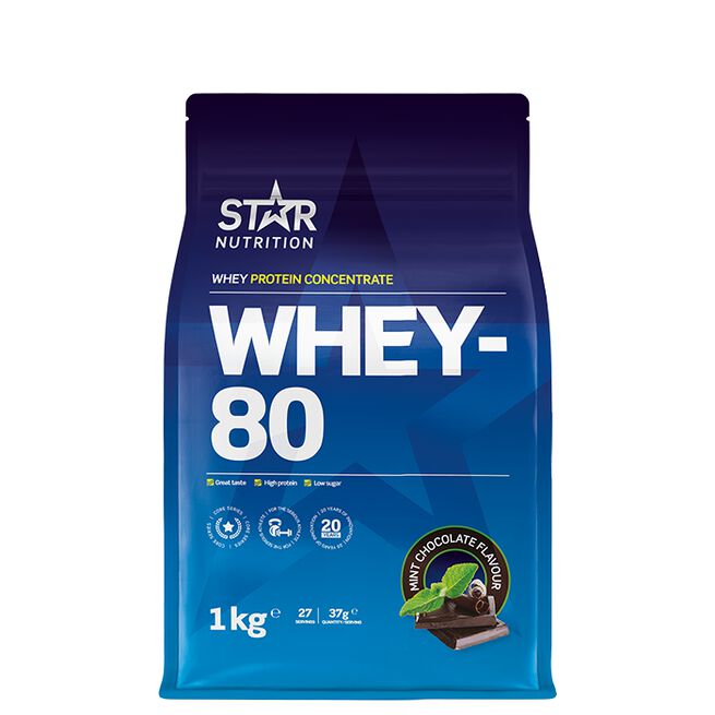 Star nutritio whey-80 protein shake Mint chocolate mintchoklad Whey-80 Myseprotein 1 kg Mintchoklad
