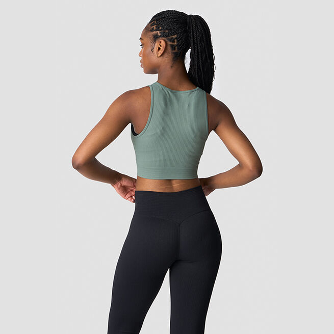 Ribbed Define Seamless Cropped V-neck Tank Top, Racing Green Ribbet Seamless Cropped Trenings-topp Grønn