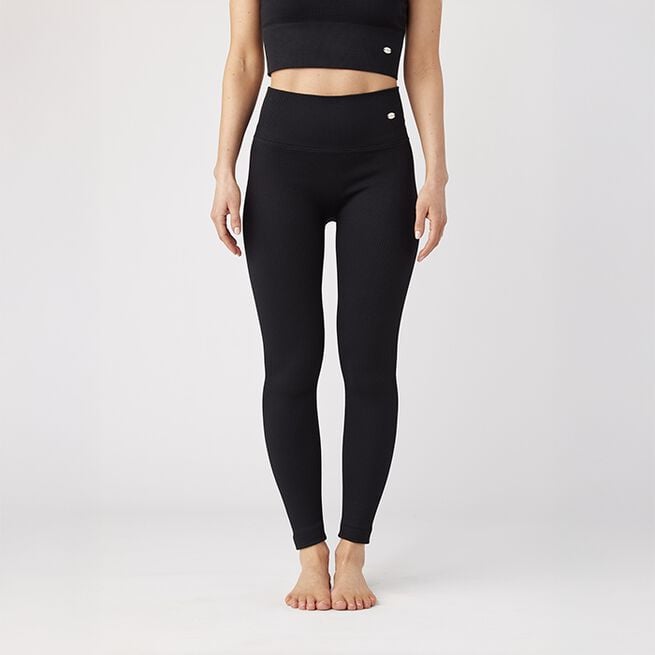 Ribbed Seamless Tights, Black, XS Ribbede Treningstights Svart