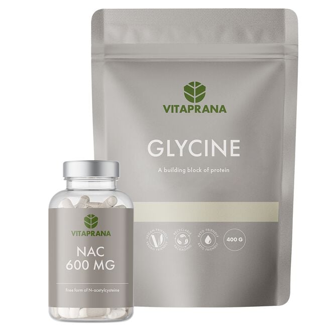 Glycin 400g + NAC 600 mg 100 kapsler Aminosyrer Glycin 400g + NAC 600 mg 100 kapsler Aminosyrer