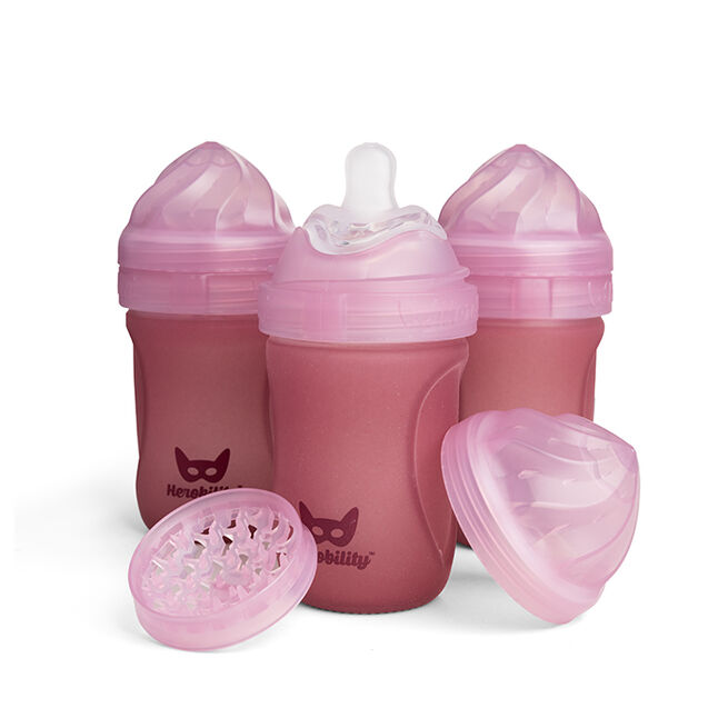 Heat Sensing Glass Baby Bottle 220ml/7oz (3-Pack) Rose Smokkflasker Rosa 220 ml 3-pakning