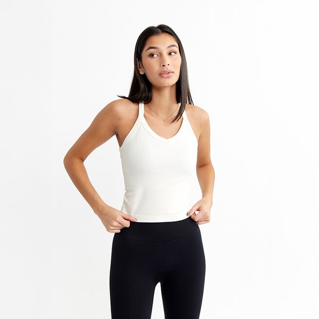 Ribbed Sports Tank Top, White, M  Treningslinne Hvit