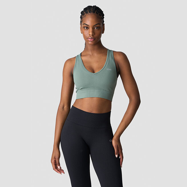 Ribbed Define Seamless Cropped V-neck Tank Top, Racing Green Ribbet Seamless Cropped Trenings-topp Grønn