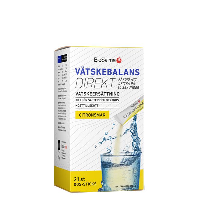 BioSalma Vätskebalans Direkt Citron Sticks Væskebalanse Direkte Væskeerstatning 21 porsjonsposer Sitron