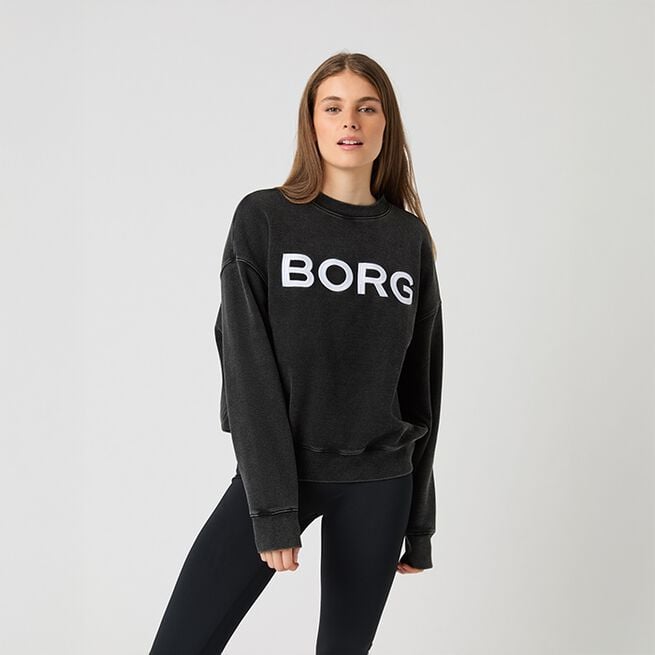 Borg Oversized Logo Sweatshirt, Washed Out Black, S  Oversized Logo Sweatshirt Svart