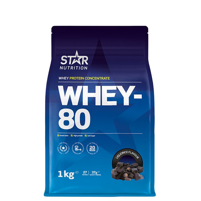 Star nutritio whey-80 protein shake Lakrits Liquorice Whey-80 Myseprotein 1 kg Liquorice (Candy)