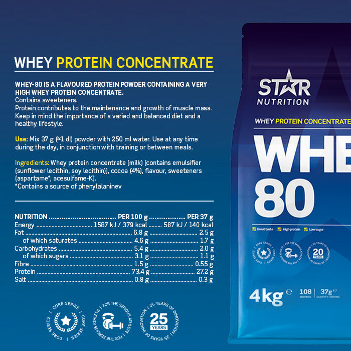 Whey-80 Myseprotein 4 kg Double Rich Chocolate