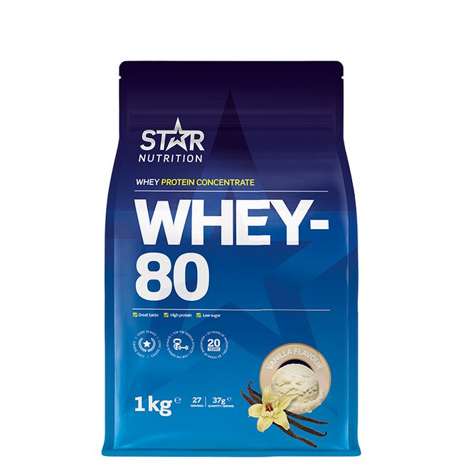 Star nutritio whey-80 protein shake Vanilla vanilj Whey-80 Myseprotein 1 kg Vanilj