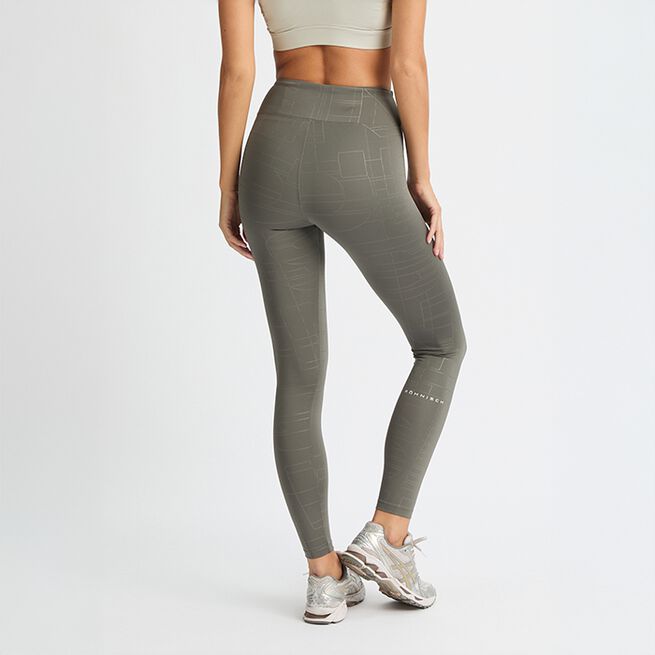 Logo Effect High Waist Tights, Gunmetal Logo Emboss, L  Logo Effect Emboss Tights Grønn