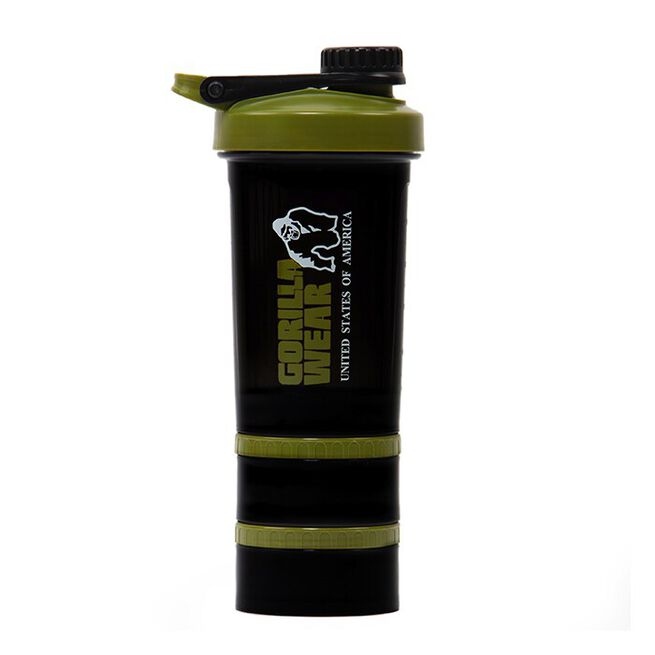 Shaker 2 Go 500 ml + 130 ml x 2, Black/Army Green Shaker 2 Go Svart/Grønn 500 ml + 130 ml x 2