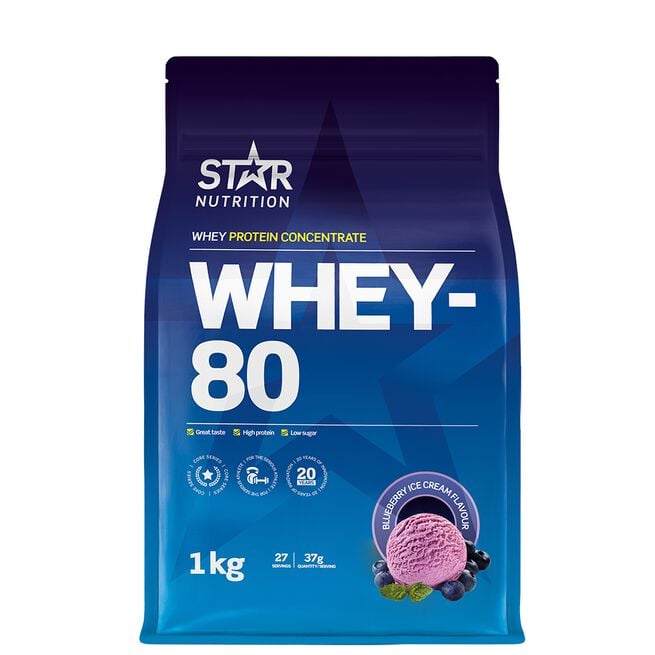 Whey-80, 1 kg, Blueberry Ice Cream Whey-80 Myseprotein 1 kg Blueberry Ice Cream