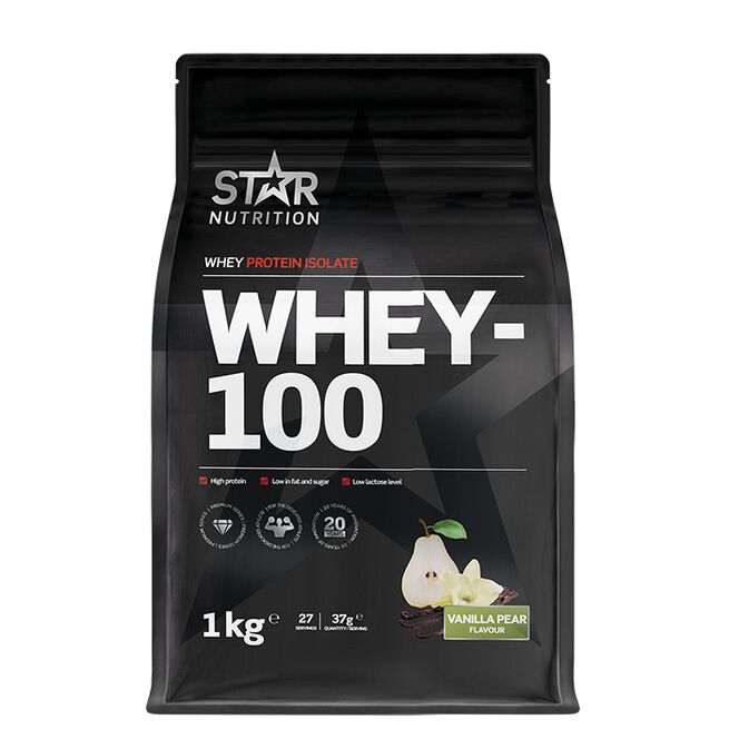 Star nutrition Whey-100 Vanilj päron Vanilla pear Whey-100 Myseprotein 1 kg Vanilla-Pear