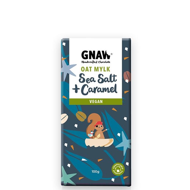 GNAW Vegansk Choklad Havssalt Och Karamell 100 g Vegansk Sjokolade Havsalt Og Karamell 100 g