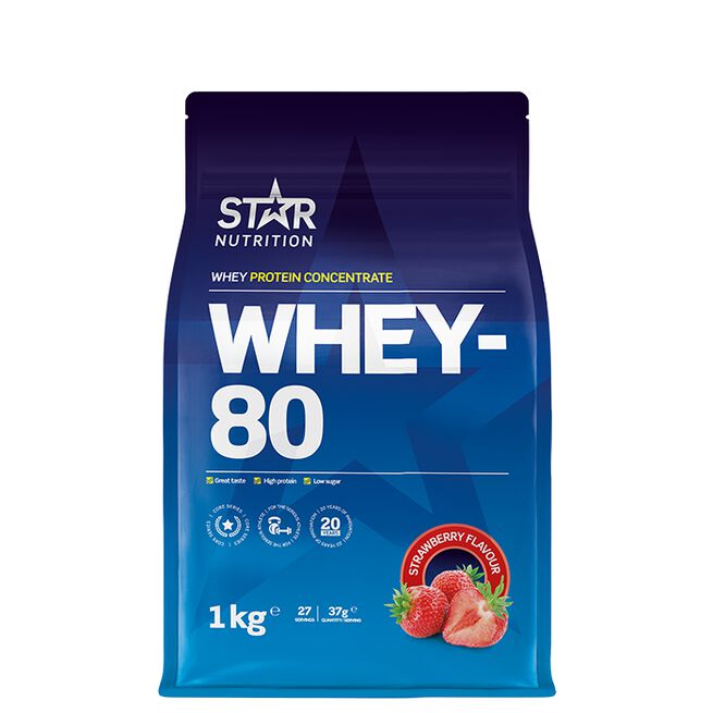 Star nutritio whey-80 protein shake Strawberry Jordgubb Whey-80 Myseprotein 1 kg Jordgubb