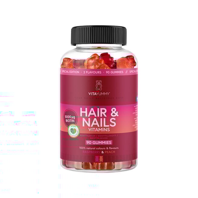 Hår & Naglar Hallon & Persika 90 Gummies Hår & Negler Vitaminer 90 Gummies Bringebær Fersken