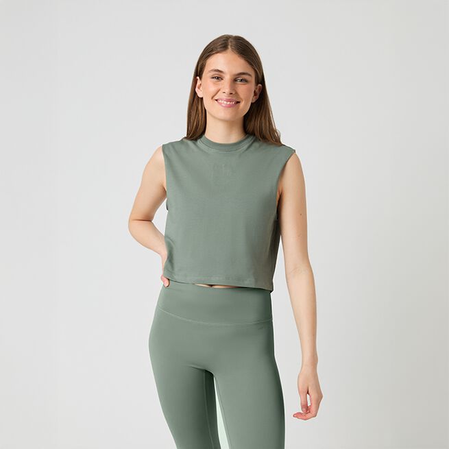 Borg Cropped Tank Top, Agave Green, L Cropped Singlet Grønn