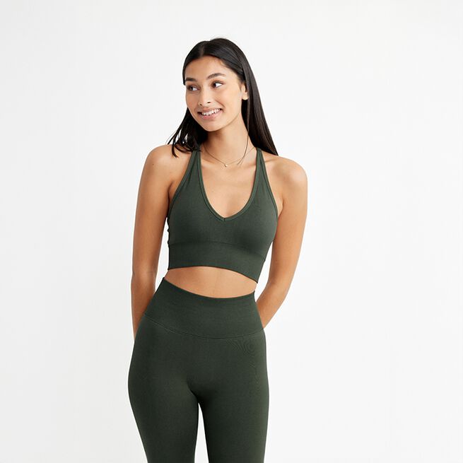 Signature V-Shape Bra, Dark Green, XS Sport-BH Mørkgrønn