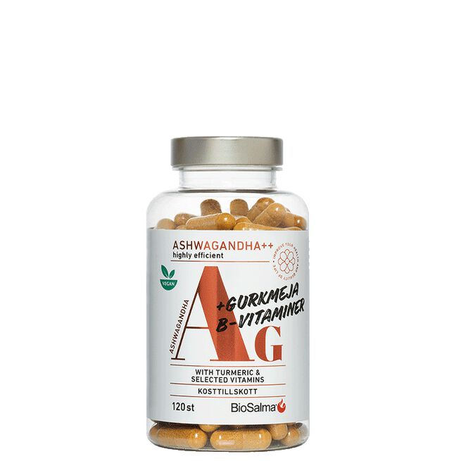 Ashwagandha + Gurkmeja B-vitaminer 120 kapslar Ashwagandha Plus Gurkemeie B-vitaminer 120 kapsler