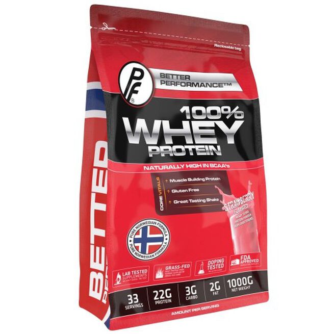 100% Whey Protein, 1000 g, Jordbaer 100% Myseprotein 1000 g Jordbaer
