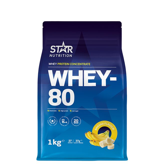 Star nutritio whey-80 protein shake Banan Whey-80 Myseprotein 1 kg Banan
