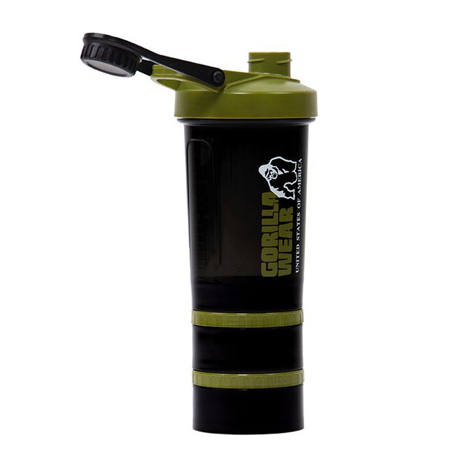Shaker 2 Go 500 ml + 130 ml x 2, Black/Army Green  Shaker 2 Go Svart/Grønn 500 ml + 130 ml x 2