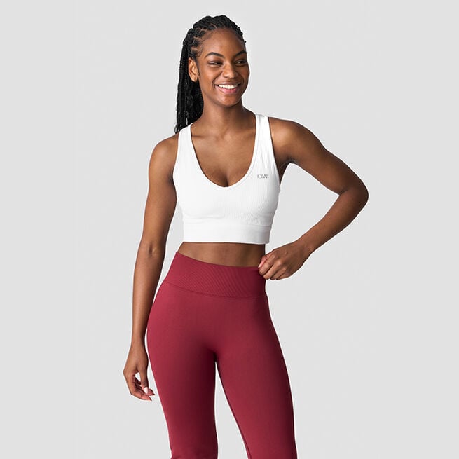 Ribbed Define Seamless Cropped V-neck Tank Top, White Ribbet Seamless Cropped Trenings-topp Hvit