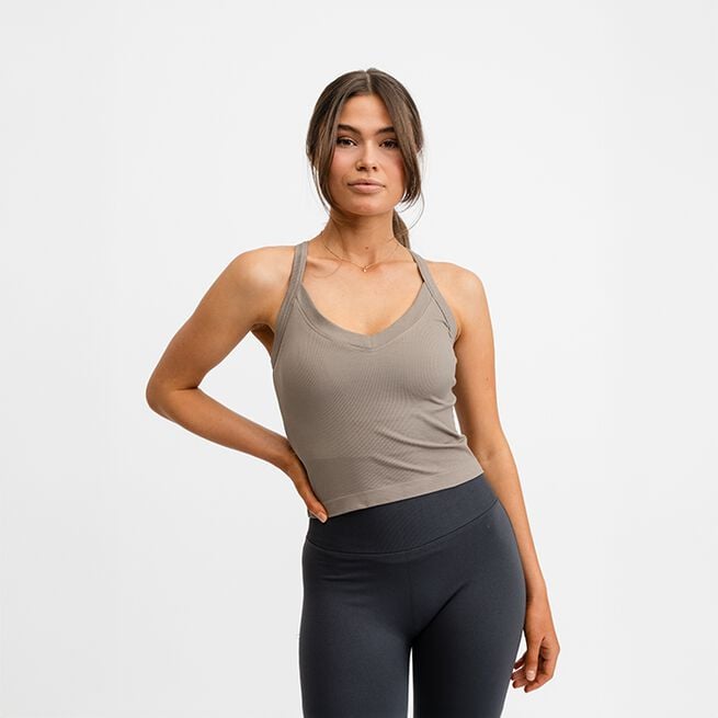 Ribbed Sports Tank Top, Almond, XS Treningslinne Beige