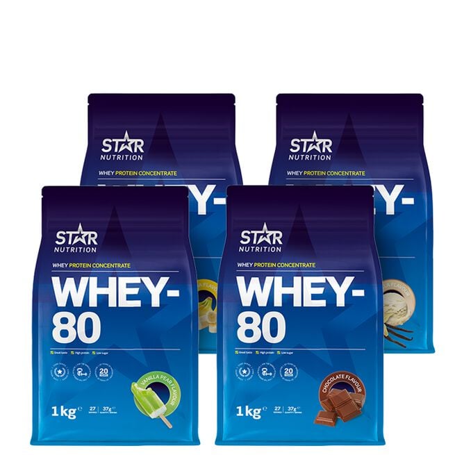 star nutrition whey-80 protein pulver Mix&Match: 4 x Whey-80 Myseprotein 1 kg