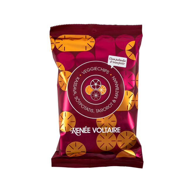 Veggiechips Kassava, Tarorot, Sötpotatis & Matbanan 115g Veggiechips – Kassava, Taro, Søtpotet & Matbanan 115 g Havssalt