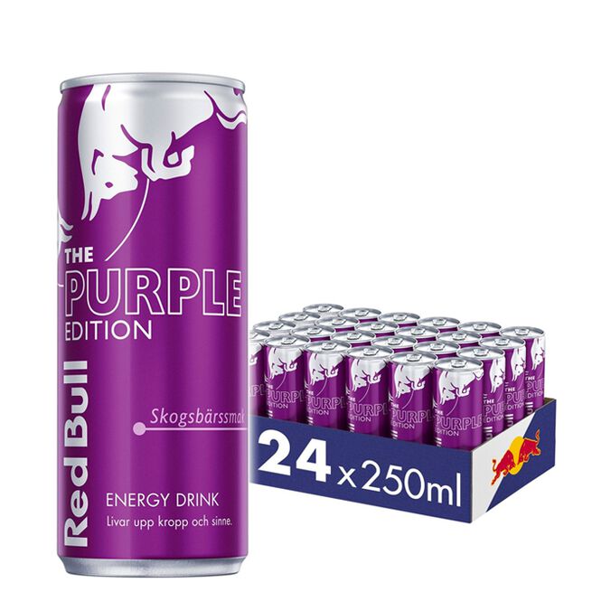 24 x Red Bull Energidryck, 250 ml, Purple Edition Skogsbär 24 x Red Bull Energidrikk Brett 250 ml Purple Edition Skogsbær Skogsbär