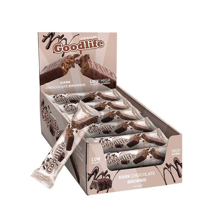 15 x Goodlife Low Sugar, 50 g, Dark Chocolate Brownie 15 x Goodlife Low Sugar, 50 g, Dark Chocolate Brownie Kort holdbarhet Dark Chocolate Brownie